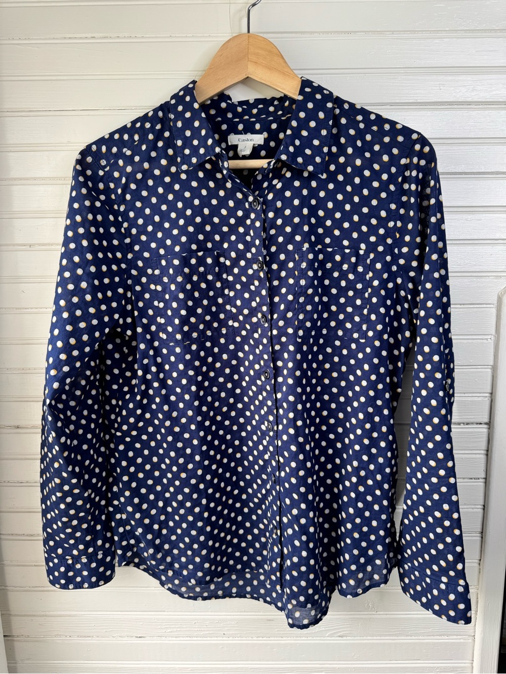 Caslon Navy and White Polka Dot Button-Down Shirt